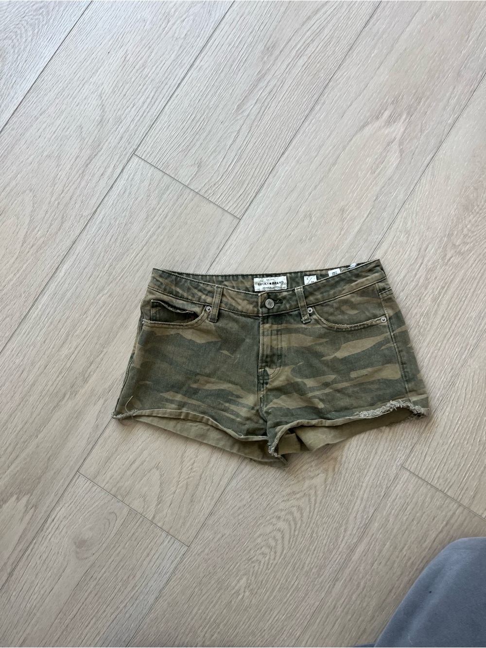 Lucky Brand Olive Camo Denim Cutoff Shorts